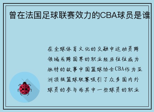 曾在法国足球联赛效力的CBA球员是谁
